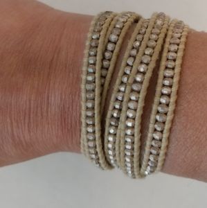 Chan Luu Wrap Bracelet Tan Leather Gold Tone Bead